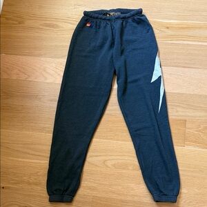 Aviator Nation Black Joggers with White Lightning Bolt